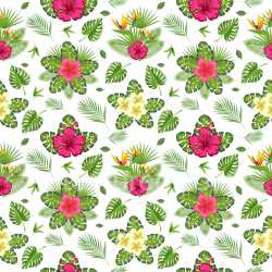 Pattern Bundle - Seamless 3D Pattern PBR Texture Featuring Vibrant Tropical Floral Clusters and Lush Green… texture preview