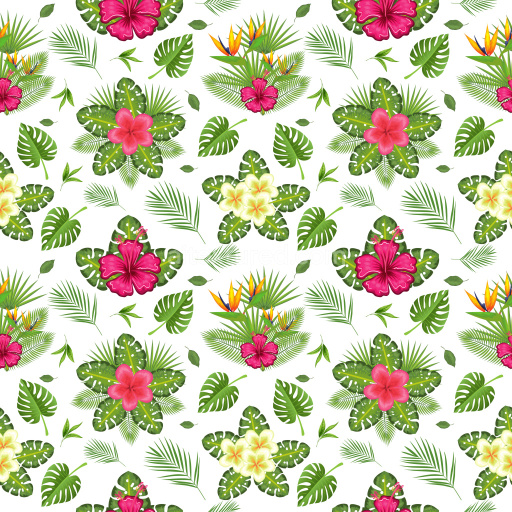 Pattern Bundle - Seamless 3D Pattern PBR Texture Featuring Vibrant Tropical Floral Clusters and Lush Green… texture preview