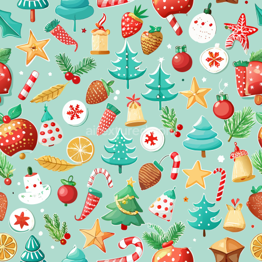 Seamless 3D PBR Christmas Digital Paper Texture Featuring Festive Icons on Teal Background