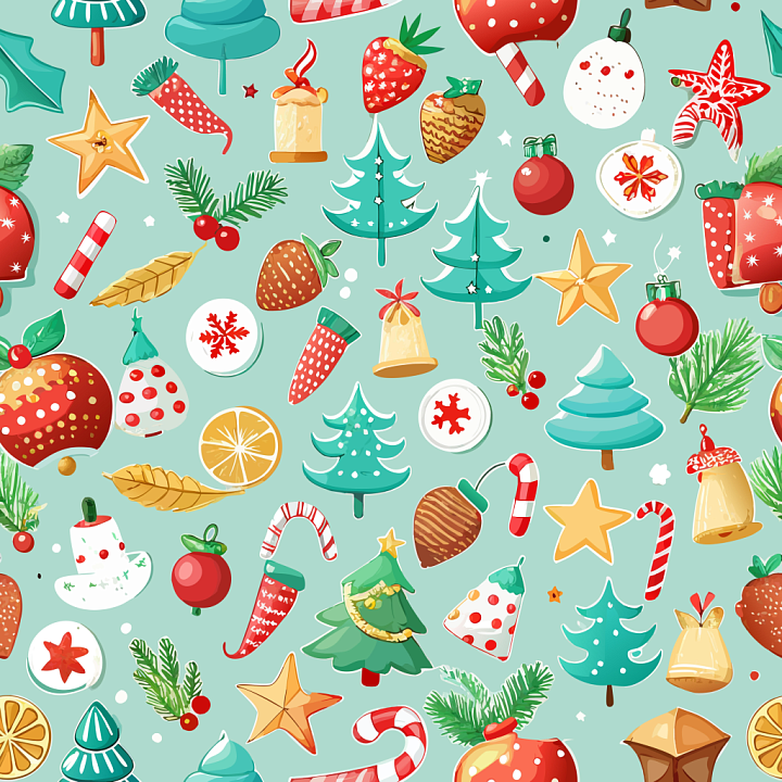 Digital Paper Featuring Colorful Christmas Illustrations seamless PBR texture preview