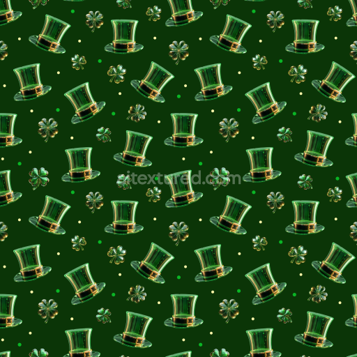 Seamless 3D PBR St Patrick Hat and Clover Pattern Digital Paper Texture