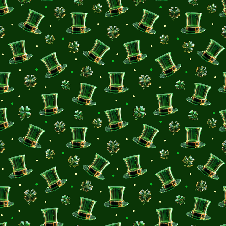 St Patrick Hat and Clover Pattern Digital Paper seamless PBR texture preview