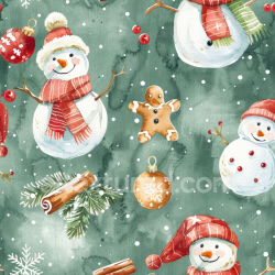 seamless Seamless 3D PBR Watercolor Christmas Fabric Texture with Snowmen and Holiday Motifs texture 8k free download PBR