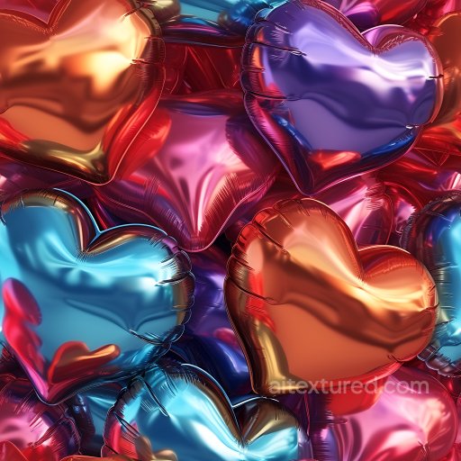 Inflated PBR Texture of Shiny Metallic Heart Balloons in Multi Colors seamless Inflated PBR texture