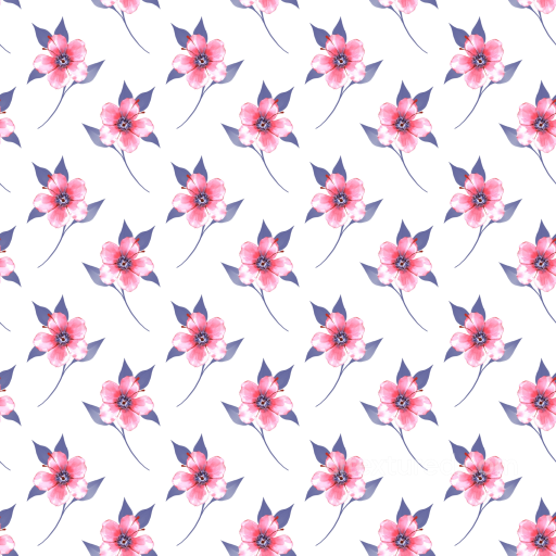 Of Delicate Pink Watercolor Flowers With Blue Leaves On White Background seamless Wild Flower PBR texture