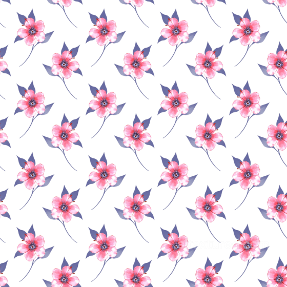 Of Delicate Pink Watercolor Flowers With Blue Leaves On White Background Wild Flower texture preview