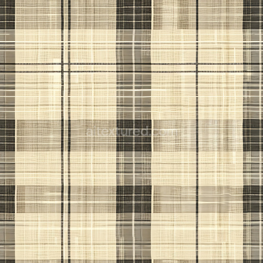 Seamless 3D PBR texture of beige and black plaid woven fabric pattern