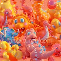 seamless Seamless 3D PBR Inflated Glossy Vinyl Dinosaur Panels Texture in Vibrant Orange texture 8k free download PBR