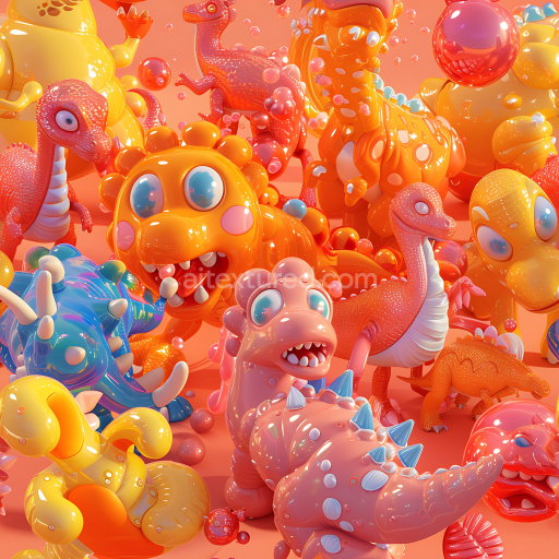 Seamless 3D PBR Inflated Glossy Vinyl Dinosaur Panels Texture in Vibrant Orange