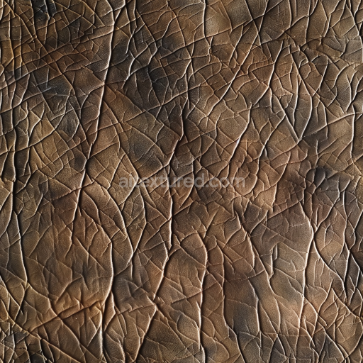 Seamless 3D PBR cracked vintage brown leather texture with detailed fine wrinkles