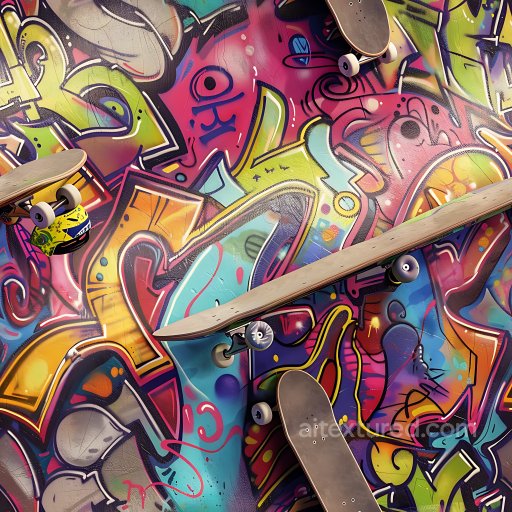 Seamless 3D PBR Texture Featuring Colorful Urban Graffiti with Abstract Paint Splashes texture preview