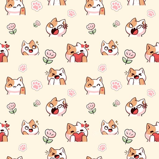 Pattern Texture Featuring Cute Cat Emoticons with Pastel Floral Motifs seamless Pattern Bundle PBR texture