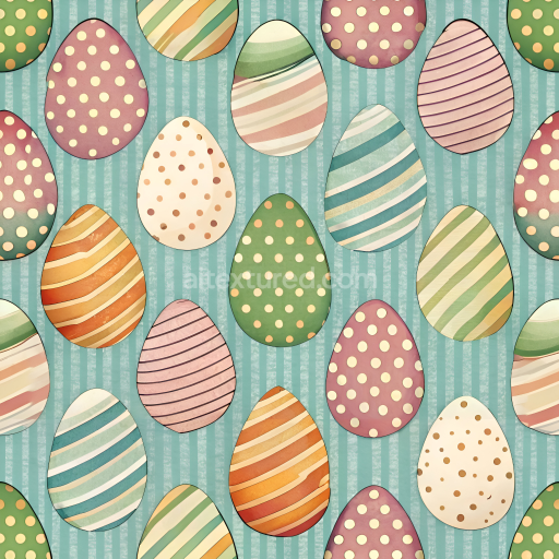 Seamless 3D PBR Texture Featuring Pastel Easter Eggs on Striped Background