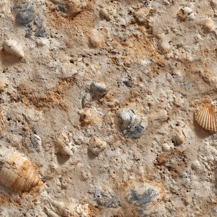 Fossilized Shell Sandstone with Natural Erosion and Earthy Tones seamless PBR texture preview