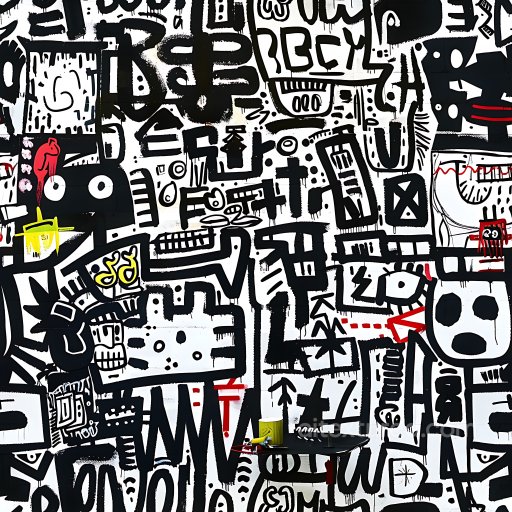 Seamless 3D PBR Graffiti Texture Featuring Black, White, and Red Street Art Paintings texture preview