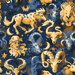 seamless Seamless 3D Stylized Zodiac Astrology Camouflage PBR Texture in Blue and Gold texture 8k free download PBR