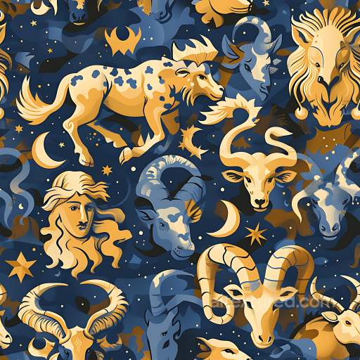 Stylized Zodiac Astrology Camouflage PBR Texture in Blue and Gold seamless Color Camouflage PBR texture