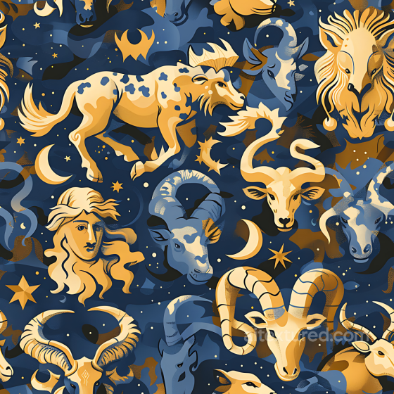 Stylized Zodiac Astrology Camouflage PBR Texture in Blue and Gold Color Camouflage texture preview