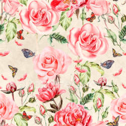 seamless Seamless 3D PBR Texture of Hand-Painted Pink Roses and Butterflies texture 8k free download PBR