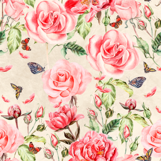 Flower Texture of Hand-Painted Pink Roses and Butterflies Flower texture preview