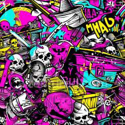 seamless Seamless 3D PBR Graffiti Texture Featuring Skulls, Pirate Chests & Neon Colors texture 8k free download PBR