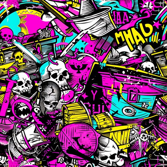 Graffiti Texture Featuring Skulls, Pirate Chests & Neon Colors Graffiti texture preview