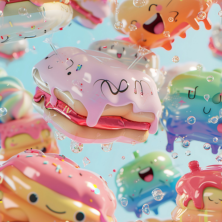 Inflated of Glossy Colorful Candy-Inspired Fabric seamless PBR texture preview