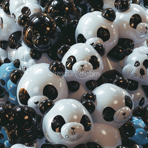Seamless 3D Inflated PBR Texture Featuring Glossy Black and White Panda Balloons