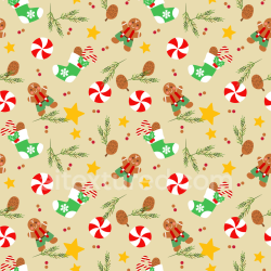 seamless Seamless 3D PBR Christmas Holiday Pattern Texture with Gingerbread, Stockings, and Pine texture 8k free download PBR
