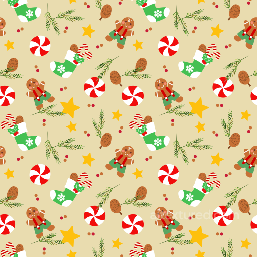 Christmas Holiday Pattern Texture with Gingerbread, Stockings, and Pine seamless Christmas Holiday PBR texture