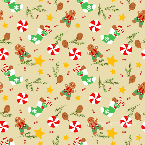 Christmas Holiday Pattern Texture with Gingerbread, Stockings, and Pine Christmas Holiday texture preview