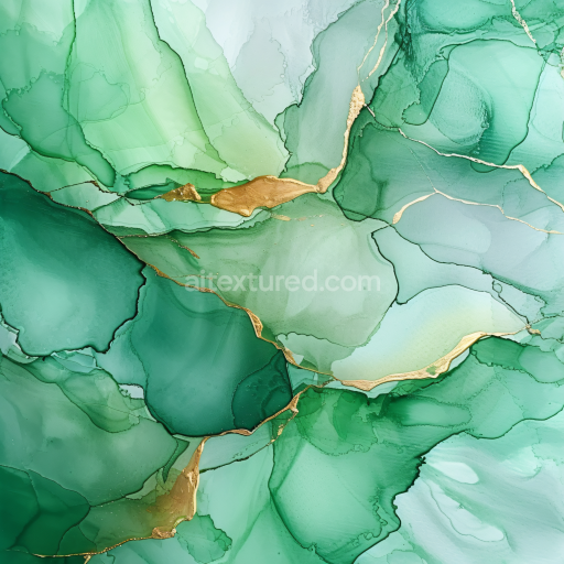 Seamless 3D Alcohol Ink PBR Texture with Green Hues and Gold Veining