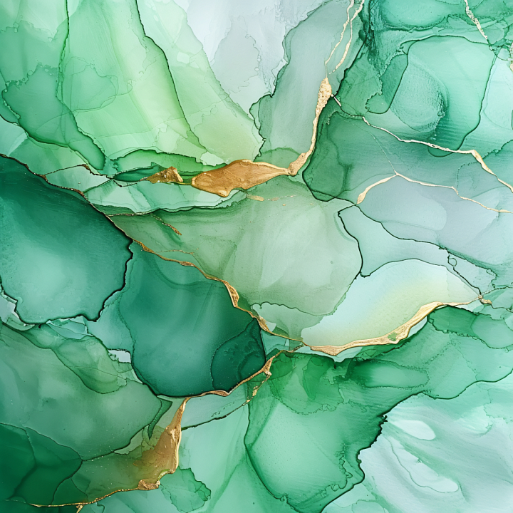 Alcohol Ink with Green Hues and Gold Veining seamless PBR texture preview