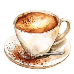 seamless Watercolor Chai Latte Cup with Spoon and Saucer Breakfast Illustration texture 8k free download PBR