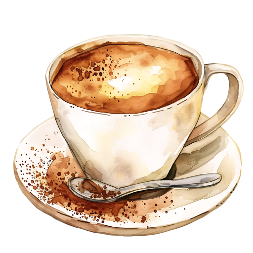 Watercolor Chai Latte Cup with Spoon and Saucer Breakfast Illustration