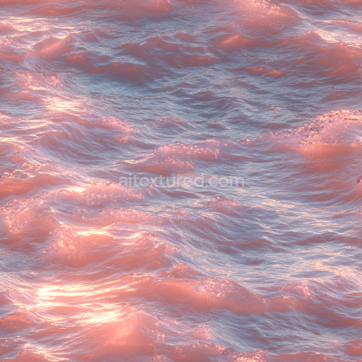 Seamless 3D Water PBR Texture with Glowing Pink Ocean Surface and Dynamic Wave Patterns