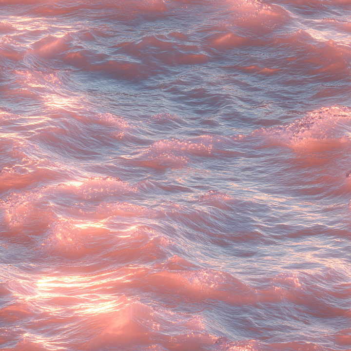 Water with Glowing Pink Ocean Surface and Dynamic Wave Patterns seamless PBR texture preview