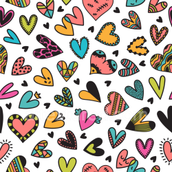 seamless Seamless 3D PBR Texture of Colorful Doodle Heart Pattern on White Background texture 8k free download PBR