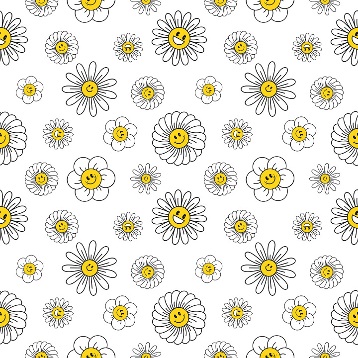 Pattern Featuring Playful Smiley-Faced Flowers seamless PBR texture preview