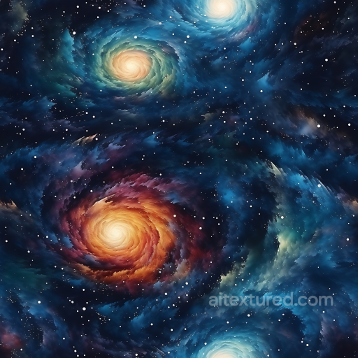 Space PBR Texture Featuring Colorful Spiral Galaxies and Nebula Clouds seamless Star, space, planets PBR texture