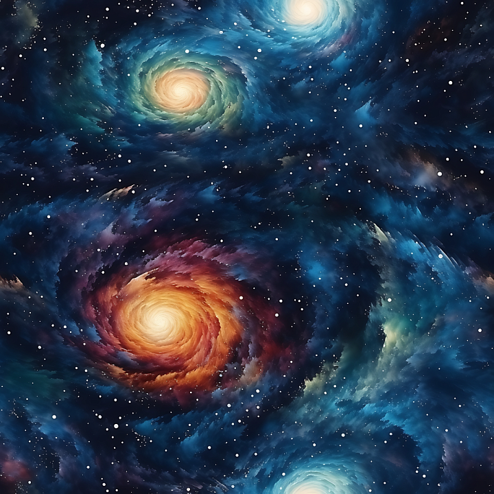 Space Featuring Colorful Spiral Galaxies and Nebula Clouds seamless PBR texture preview