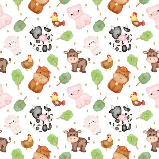 Pattern PBR Texture Featuring Cute Watercolor Farm Animals and Leaves seamless Pattern Bundle PBR texture