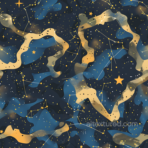 Cosmic Camouflage PBR Texture with Starry Constellations and Abstract Blue Shapes seamless Color Camouflage PBR texture