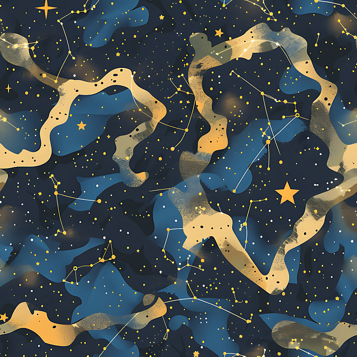 Cosmic Camouflage with Starry Constellations and Abstract Blue Shapes seamless PBR texture preview