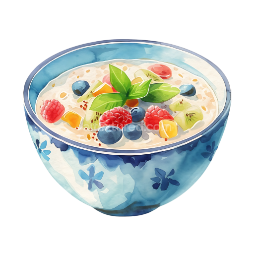 Breakfast Quinoa Porridge Bowl with Berries and Kiwi Illustration