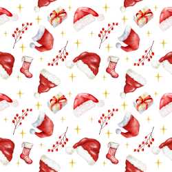Pattern Bundle - Seamless 3D Pattern PBR Texture Featuring Watercolor Santa Hats, Gifts & Festive Berries texture preview