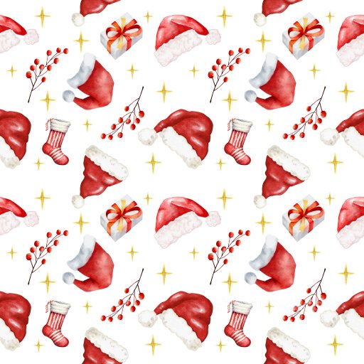 Pattern PBR Texture Featuring Watercolor Santa Hats, Gifts & Festive Berries seamless Pattern Bundle PBR texture