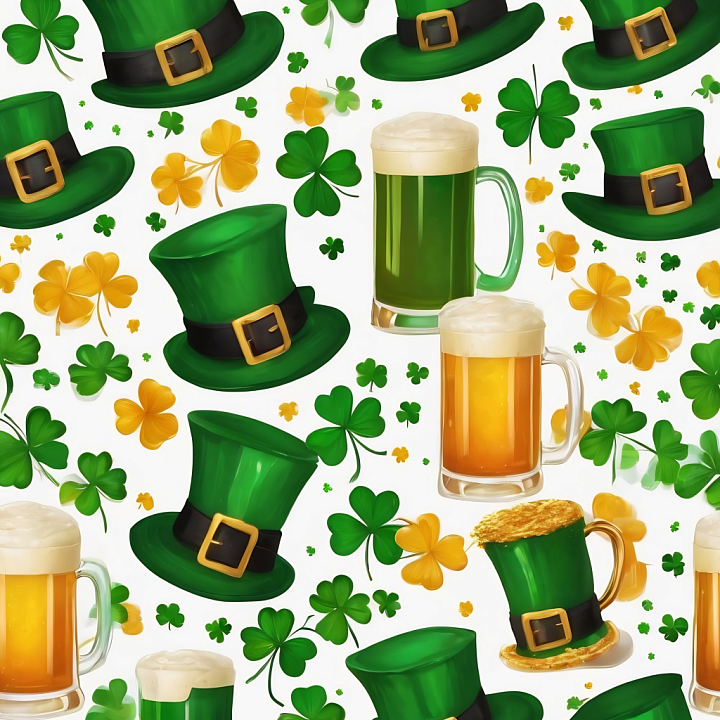 Featuring St Patrick's Green Hats, Beer Mugs, and Shamrocks seamless PBR texture preview