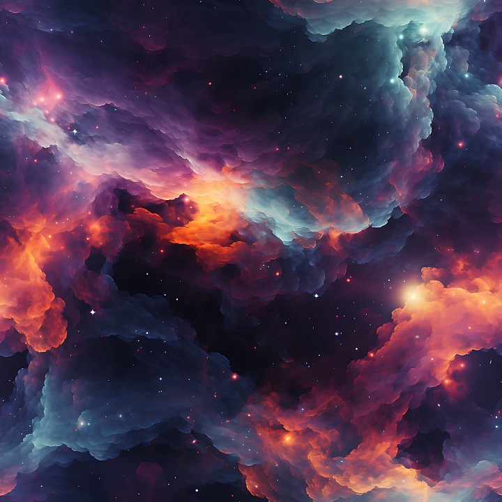 Space with Vibrant Cosmic Nebula Clouds and Starfield seamless PBR texture preview