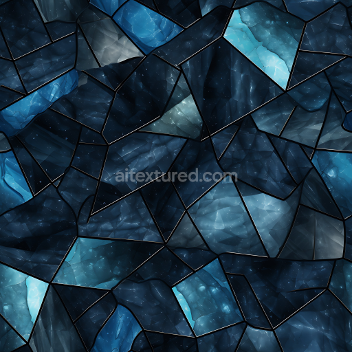 Seamless 3D PBR Blue and Black Marble Mosaic Texture with Faceted Irregular Tiles